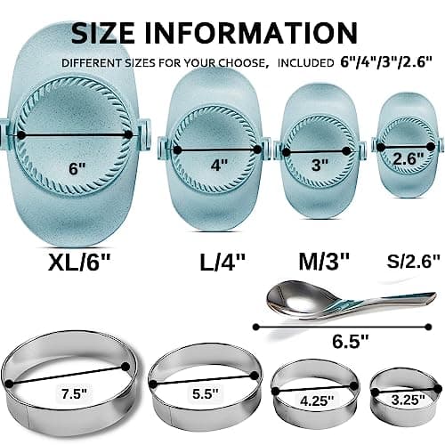 MUMSUNG Empanada Maker Press, 6-Inch Extra Large Dumpling Maker Set with Dough Cutter, Dumpling Mold Set for Pierogi, Pastelitos, Calzone, Turnovers, Chinese Dumpling 4Sizes-Blue (6"/4"/3"/2.6") view 3