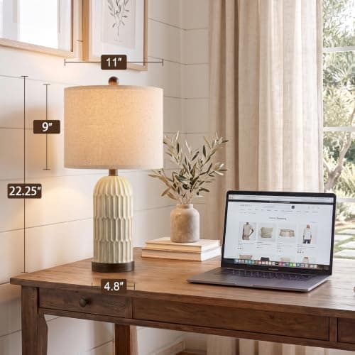 OYEARS 22" Farmhouse Table Lamps Set of 2, Bedside Lamps for Night Stands | Rustic Vintage Lamps for Bedroom,Retro Design, Distressed Fnish, Home Decor for Living Room, Nursery, End Side Table, Brown view 3