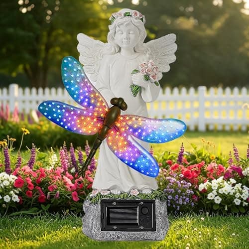 Starryfill Solar Angel Garden Statue with Color Changing Dragonfly Lights - 12 Inch Hand-Painted Resin Figurine, Auto Dusk-to-Dawn Waterproof Outdoor Decor for Patio, Yard, Lawn, Memorial Mother Gift view 3