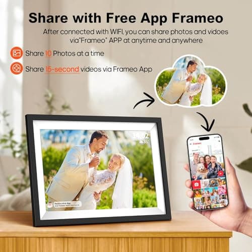 10.1 Inch Digital Picture Frame WiFi, Frameo Digital Picture Frame, Smart Cloud Electronic Picture Frame with 32GB Storage, Easy Setup to Share Photos/Videos via Frameo App view 3