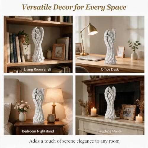 Resin Angel Figurine, Hand-Painted Cherub Guardian Statue, Tabletop Ornament for Home Office Shelves, Sympathy Remembrance Desktop Decor - 6.22inch view 6