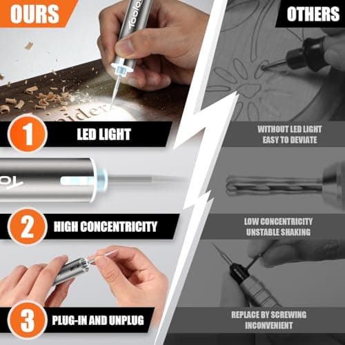 Engraving Pen with LED Light,HollowCup Motor,Cordless USB Rechargeable Rotary Tool for Metal,Wood,Glass and Plastic,DIY Engraving Kit with 30 Bits,Silver view 3