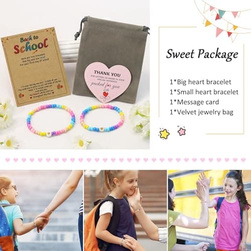 BAYLAY Back to School Bracelet - First Day of School Preschool/Kindergarten/1st Grade/2nd Grade/Back to School Stuff Gifts Supplies Mommy and Me Mommy Daughter Bracelets Heart Beaded Bracelets Gifts view 6