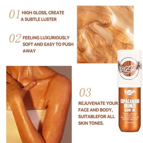 Body Glow Oil,Shimmering Highlighter Liquid with Warm Bronze Glow, 90ML Non-Sticky & Lightweight Moisturizer for Face&Body Beach Vacations&Evening Glow(03#) view 3