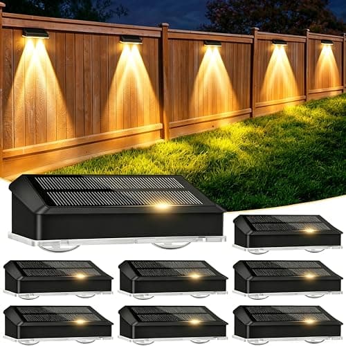 echosari Solar Fence Lights 8 Pack, 100 Lumen Ultra Bright Solar Wall Lights Outdoor Waterproof Lighting Auto ON/Off for Backyard Patio Railing Porch Step (2700K Warm White) view 1
