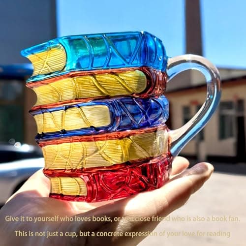AKLOZYX Artistic Book Stack Glass Coffee Mug, 7oz Handmade Tea Cups Cool Funny, Decorative Design for Book Lovers Gifts for Women and Man (Small) view 4