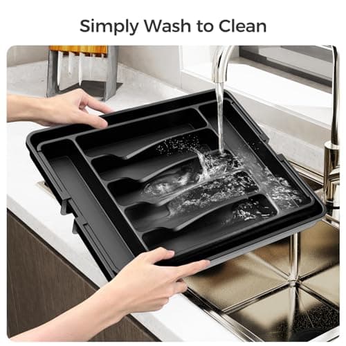 ukeetap Extra Large Expandable Silverware Organizer, BPA-Free Food-Safe Cutlery Flatware Organizer, Kitchen Utensil Drawer Organizer, Adjustable Silverware Holder for Spoons Forks Knives, Black view 5