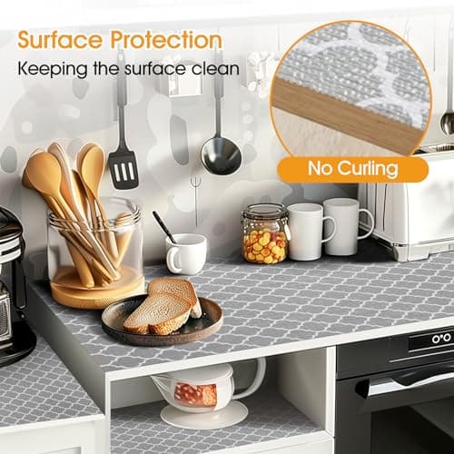 Shinlendid Shelf and Drawer Liner for Kitchen Cabinets Non-Adhesive, Strong Grip Non-Slip Thickened Cabinet Liners for Shelves, Waterproof Mats for Dresser Cupboard, Gray, 12 in x 10 Feet view 3