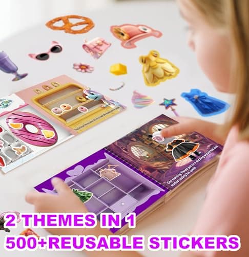 Dino Fun 2-in-1 Reusable Sticker Book for Kids – Animal Dress-Up & Cooking Play, 23 Scenes, 500+ Stickers, Fun Activity Book for Toddlers Ages 3+, Removable Sticker for Boys & Girls view 4