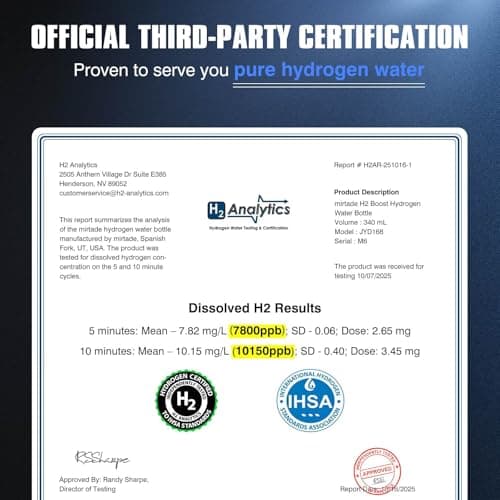 Hydrogen Water Bottle Generator,Up to 10000+ PPB Hydrogen Bottle Water Ionizer with SPE/PEM Technology,12 OZ Food-Grade PC Hydro Water Machine,SGS-Certified Molecular Generator for Sports/Home view 6