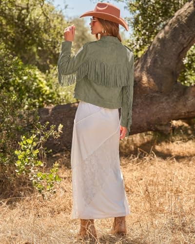 luvamia Fringe Jackets For Women Trendy Cropped Faux Suede Jacket Women | Faux Leather Fall Jackets For Women, Full Lining, Zip Up, Tassel Cowgirl Jacket, Country Concert, Western Outfit For Women view 4