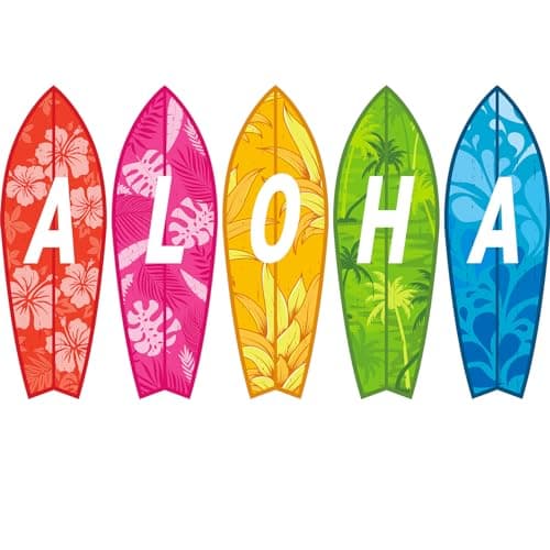 Kolldenn 5 Pcs 28" Tall Summer Aloha Surfboard Cut Outs Accents Set Paper Beach Signs Cutouts Wall Decor for Hawaii Tropical Pool Surf Party Bulletin Board Decorations — image 1