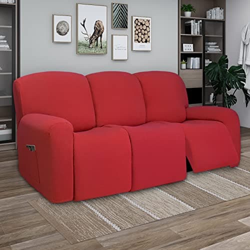 PureFit Super Stretch 3 Seats Recliner Sofa Couch Cover with Pocket – Non Slip Soft Sofa Slipcover, Washable Spandex Reclining Furniture Protector for Kids, Pets (Recliner Sofa, Red) view 2