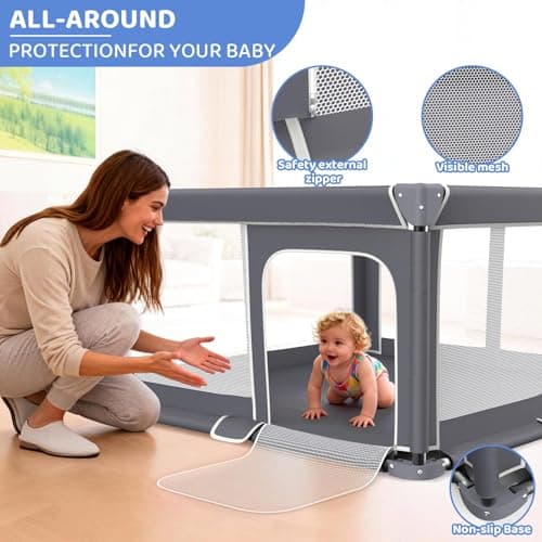Foldable Baby Playpen - 50"x50" Safety Play Yard for Babies & Toddlers - Indoor & Outdoor Use with Carry Bag - Collapsible, Portable Play Yard, Dark Gray view 3