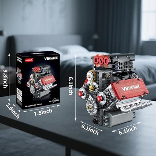 OCES V8 Engine Building Set — Mini V8 Engine Kits That Runs 478 PCS Working V8 Model Kit with Motor & Battery Box, Visible Pistons & Moving Crankshaft, STEM Engineering Project for Kids Teens Adults view 4