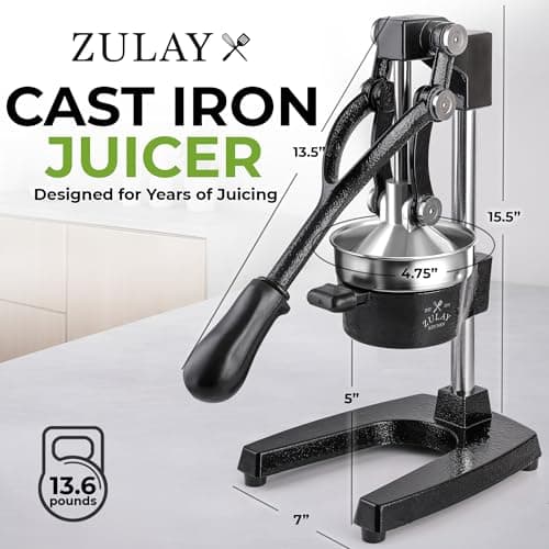 Zulay Kitchen Cast Iron Juicer - Easy-to-Clean Heavy-Duty Manual Juicer, Professional Citrus Juicer - Stainless Steel Lemon Squeezer - Manual Citrus Press & Orange Squeezer - Orange Juicer (Black) view 2