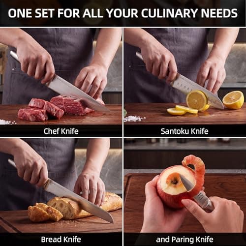 KnifeSaga Kitchen Knife Set with Block, 13-Piece Sharp Stainless Steel Set | High-Carbon Stainless Steel | Sharp Blades for Easy Prep | Comfortable Grip | Magnetic Side for Quick Access view 4