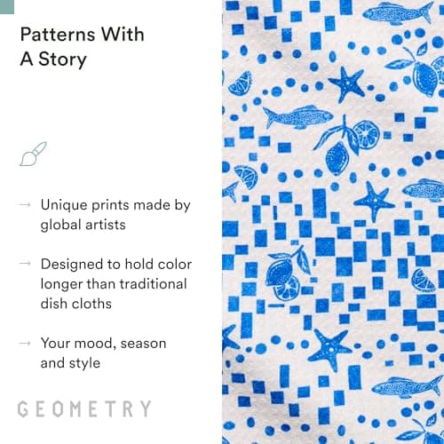 GEOMETRY Dishcloth – Spring & Summer Collection – Quick-Dry, Ultra-Absorbent, Reusable Microfiber Kitchen Towels for Drying & Cleaning - Santorini Tile - 3 Pack view 7