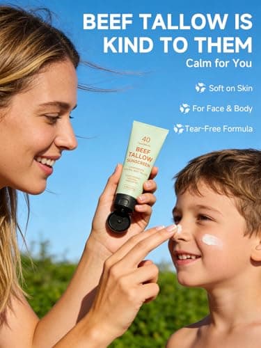 Beef Tallow Reef Safe Sunscreen SPF 40 for Face, Travel Size Natural Organic Non-Greasy Lightweight Formula For Women & Men, Summer Outdoor Sports Beach Home Office Daily Use, 2.46 OZ view 2
