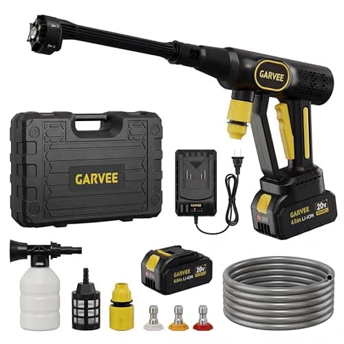 20V Cordless Portable Pressure Washer, 320 PSI Brushless Power Cleaner with 6-in-1 Nozzle & Foam Cannon, 26ft Hose, Rechargeable Battery and Charger, Portable Washer for Car, House, and Patio Cleaning