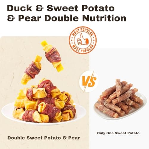 PETPHABET Duck Wrapped Sweet Potato Pear Dog Treats - Healthy Jerky Dog Chews, Rawhide Free Training Treats for Small, Medium, Large Dogs, Soft Snacks High Protein & Low Fat, Easy to Digest, 14oz view 3