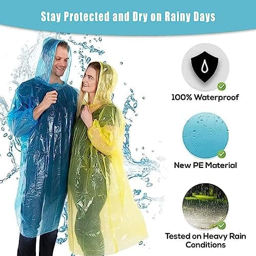 12 Pack Clear Rain Ponchos with Hood for Adults, Family, 3 Colors 51.1 Inches Emergency Raincoats view 5