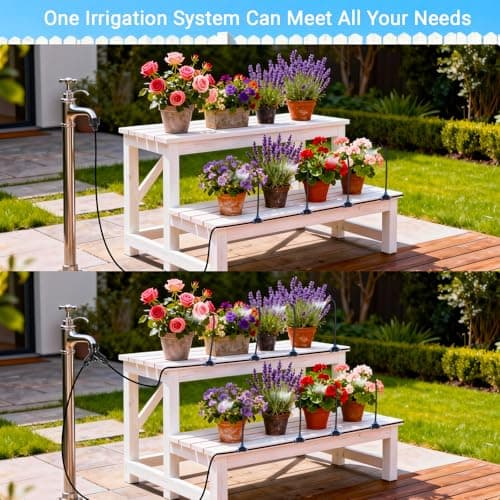 Thiswing 100FT 360° Adjustable Drip Irrigation Kit – 1/4" Tubing with 18 Nozzles, Full-Circle Spray for Greenhouse, Vegetable Garden & Potted Plants, Water-Saving DIY Irrigation System view 5