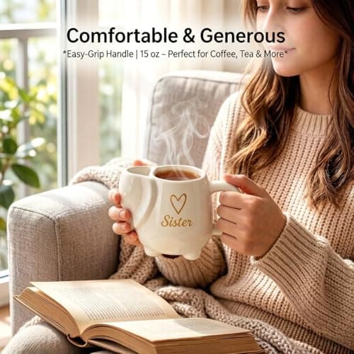 AKLOPE Elephant Shaped Tea Mug with Mom Heart Design, White Ceramic Stoneware Cup with Tea Bag Holder, 15 Ounce (15 oz, Mom) view 6