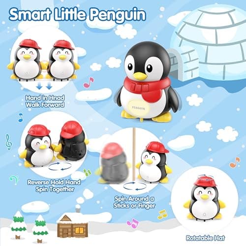 Baby Toys 6-12 Months Musical Dancing Talking Penguin Tummy Time Toys Set Mama and Babys, Light Up Crawling Repeating Words Interaction Newborn Infant Toddler Toys Birthday Easter Gifts for Kids view 5