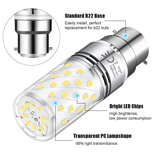 HengBo LED LED Bayonet Bulbs, 12W B22 Corn Bulb Equivalent 100W Halogen B22 Bayonet Cap Bulb, 1200Lm, 6000K Daylight White 4-Pack view 5