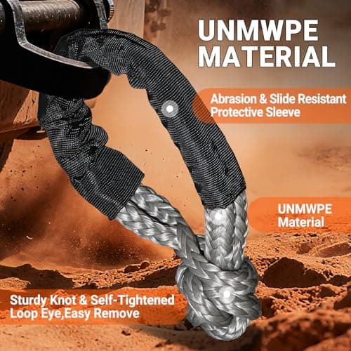 DAJOUJS Synthetic Soft Shackle Rope 1/2 Inch x 22 Inch Gray Recovery Tow Shackles with Red Recovery Ring 56,000lbs Breaking Strength Offroad Soft Shackle Recovery Kit for Truck, Jeep, SUV, UTV, ATV view 4