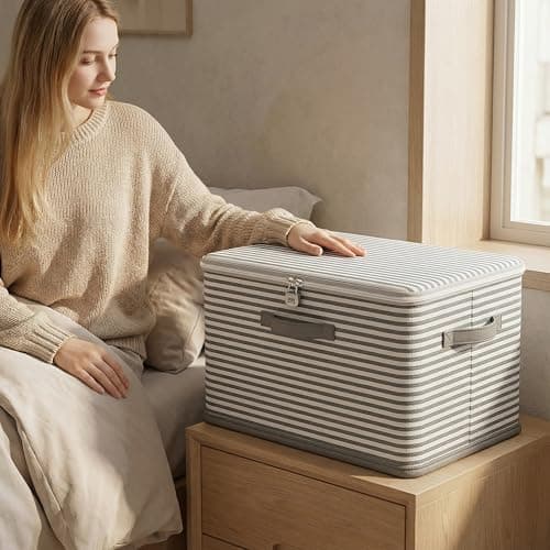 JCL Discreet Lockable Adult Toy Box Storage Organizer with Zipper Lid, 15x10x10 Inch Large Capacity Travel Case, Secure Lock Privacy Bag for Women & Men Clothes Container(Gray Stripes) view 2