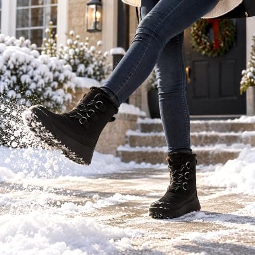 Winter Snow Boots for Women Faux Fur Collar Ankle Booties Warm Microfleece Lining with Anti-Slip Rubber Sole Walking Outdoor view 2