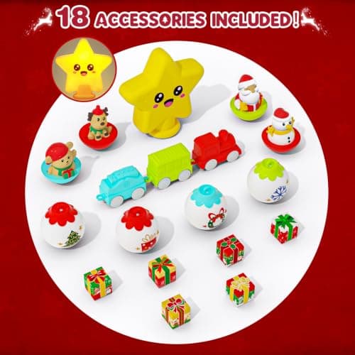 My First Christmas Tree for Kids, Light Up Star Musical Toy Toddler Christmas Tree Decoration Toy Set with Colorful Ornaments DIY Train&Track, Roly Poly Toys, Finger Puppets Xmas Gifts for Boys Girl view 4