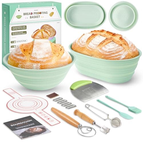 Napute Silicone Sourdough Breads Baking Supplies, Sourdough Starter Kit, Banneton Bread Proofing Basket Set with 9" Round & 10" val, Artisan Bread Baking Tools, Silicone Bread Sling