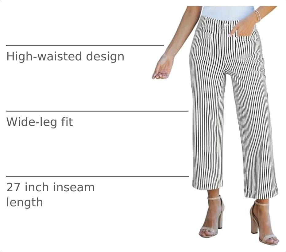 luvamia Striped Jeans for Women Trendy High Waisted Cropped Wide Leg Pants Stretchy Denim Patch Pocket Pinstripe Pants view 4