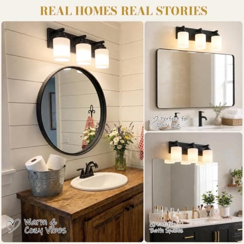 Fivesun Bathroom Light Fixtures 3-Light Bathroom Vanity Light Matte Black | Vanity Lights for Bathroom, Milky White Glass, Modern Bathroom Lighting Fixtures Over Mirror, No Assembly Required view 4