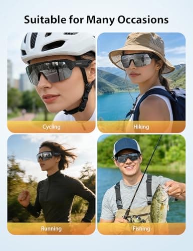 AIRMARS Bluetooth Sunglasses for Men and Women, Built-in Mic & Speakers, Polarized Sport Smart glasses for Running/Cycling, UV Protection, Voice Control (Black) view 6