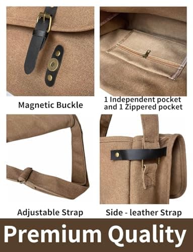 Gleease Canvas Messenger Bag for Men Women Large Crossbody Bag Hobo for 14inch Laptop Vintage Satchel for College Travel Work view 6