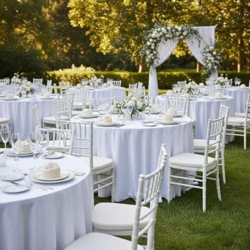 Fitable 6 Pack White Round Tablecloths - 120 Inches in Diameter - Stain Resistant and Washable Table Clothes, Polyester Fabric Table Covers for Wedding, Party, Banquet, Formal Events view 2