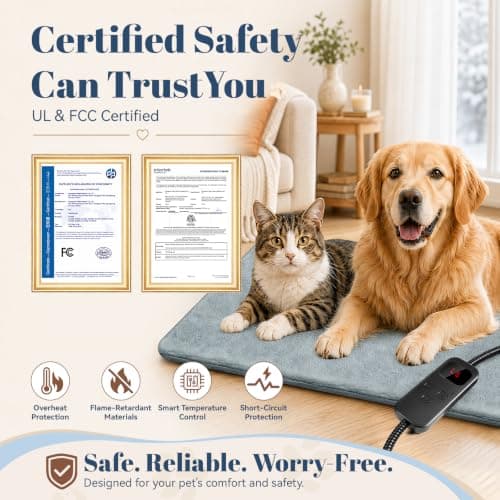 Verla Pet Heating Pad for Cats & Dogs with Timer, 6 Heat Levels | Pet Heating Pad with 6 Heat Levels, 5 Timer Settings & Waterproof Inner Core view 6