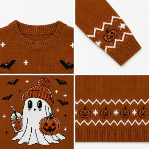 Halloween Sweaters for Women: Ghost Pumpkin Costume Knit Pullover view 6