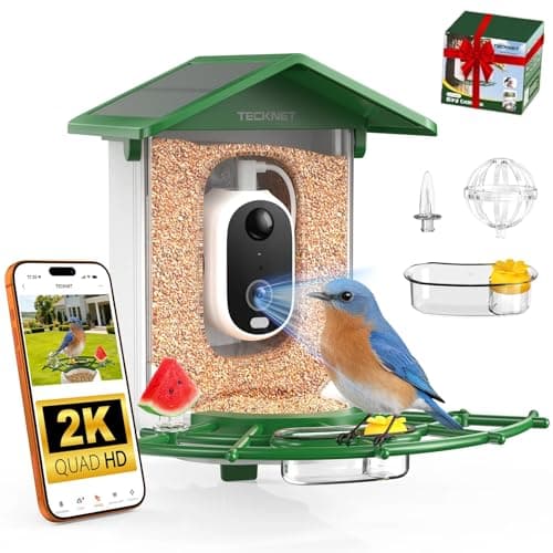 TECKNET Smart Bird Feeder with Camera, 2K UHD Video, AI Bird Species Identification, Instant Arrival Alerts, Solar Powered, Waterproof Birdhouse Camera, Gift for BirdLovers, Family, Green view 1