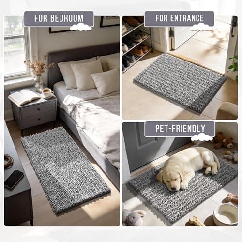 Yimobra Bathroom Rugs Non Slip Washable - Ultra Soft Absorbent Chenille Bath Mat, Quick Dry Shaggy Floor Carpet for Tub Shower, Gray Home Decor Accessories, 24x17 Inch view 6