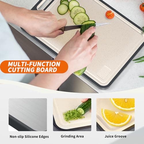 Cutting Board for Kitchen, Cutting Board Double Sided Food Grade, Pure Titanium and Wheat Straw PP Non-slip durable and easy to clean (Large) view 3