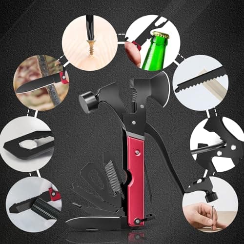 Gifts for Men, 15 in 1 Multitool Axe for Camping, Hunting, Hiking, Birthday Gifts for Men, Dad, Him, Husband, Boyfriend, Women, Mens Gift from Daughter, Wife, Son, Red view 3