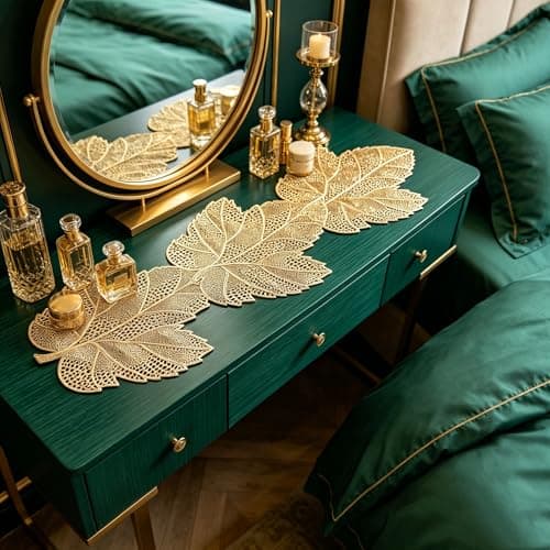 yuboo Gold Table Runner 36 Inch - Waterproof Vinyl Table Runners for Coffee Tables, Leaf Heat Resistant Dresser Runners for Bedroom, Dining, Kitchen, Wedding, Birthday, Mother's Day, Party, Home Decor view 4