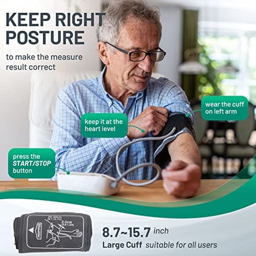 Blood Pressure Monitor Upper Arm Digital Blood Pressure Machine for Home Use with Backlit Display 8.7"-15.7" Cuff with Storage Bag view 7