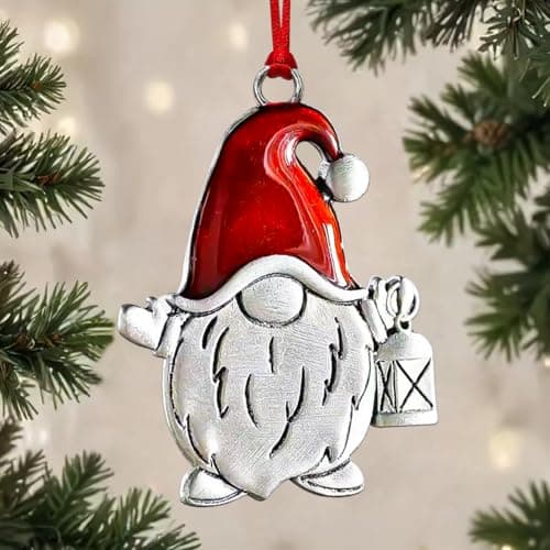 Gnome Christmas Ornaments, Small Gnomes Ornaments for Xmas Tree, Handmade Metal Silver Holiday Ornament, Unique Cute Gnomes Christmas Decorations, Gnome Gifts view 6