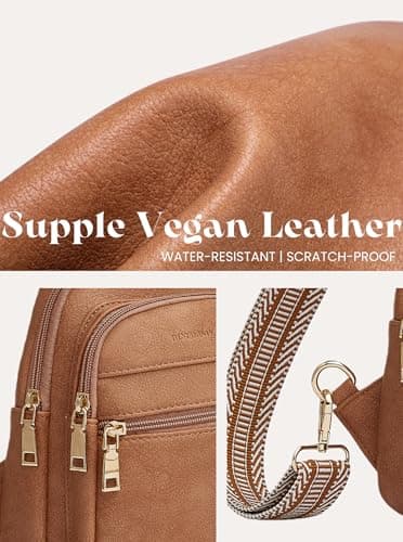 Botimmy Women Crossbody Sling Bag with Anti-Theft Pocket, Small Vegan Leather Travel Backpack, Adjustable Strap Chest & Waist Bag for Everyday, Travel & Shopping Brown view 3
